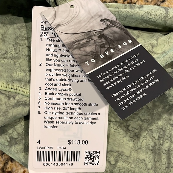 BNWT - lululemon base pace HR tight 25” green wash size 4 - Picture 7 of 7